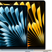 Kaks MacBook Air sülearvutit, mis näitavad ekraanide suhtelisi suurusi: 13,6 tolli ja 15,3 tolli diagonaalis mõõdetuna