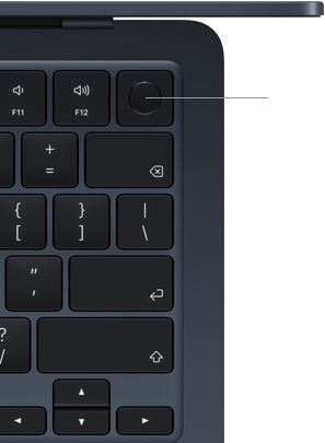 Πληκτρολόγιο MacBook Air, επάνω δεξιά, που δείχνει τη θέση του κουμπιού Touch ID