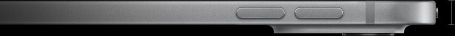 Modèle d’iPad Pro 13 pouces, côté, argent, profil fin de 5,1 mm d’épaisseur, boutons de réglage du volume et système caméra pro sur la droite