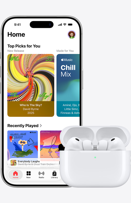 iPhone 16 playing music next to airpods