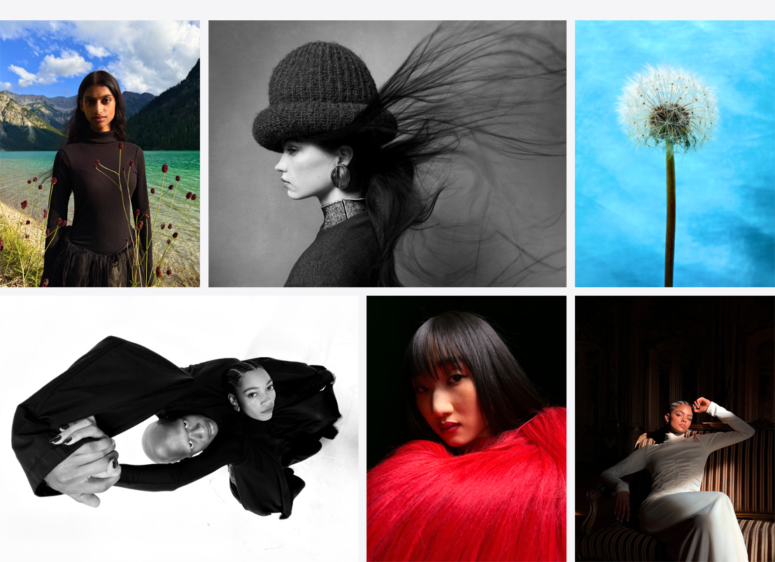 Series of iPhone photos, person sitting cross-legged with domed ceiling above, beach landscape with rocks, selfie of people in sunglasses lying flat, person in water with mist floating, white flower close-up, person standing among roses
