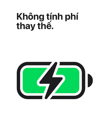 Dòng chữ Không tính phí thay pin được ghi ở phía trên biểu tượng pin đã sạc